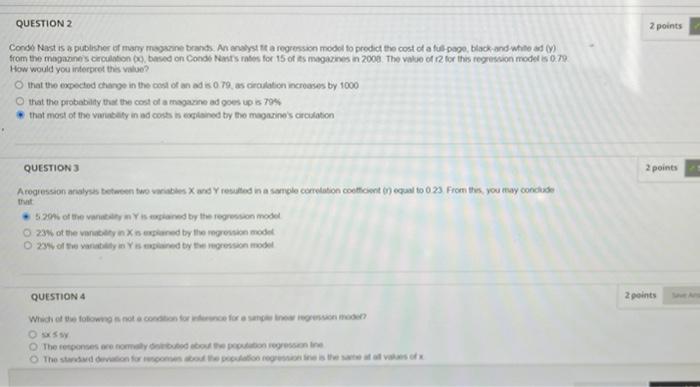 2 Points Question 2 Conde Nast Is Publisher Of Mary Magazine Bands An Analyst At A Regression Model To Predict The Cost 1