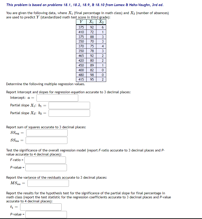 4 This Problem Is Based On Problems 18 1 18 2 18 9 18 10 From Lomax Hahs Vaughn 3rd Ed You Are Given The Follow 1