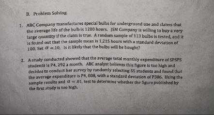 B Problem Solving 1 Abc Company Manufactures Special Bulbs For Underground Use And Claims That The Average Life Of The 1