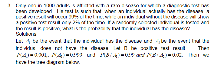 3 Only One In 1000 Adults Is Afflicted With A Rare Disease For Which A Diagnostic Test Has Been Developed He Test Is S 1