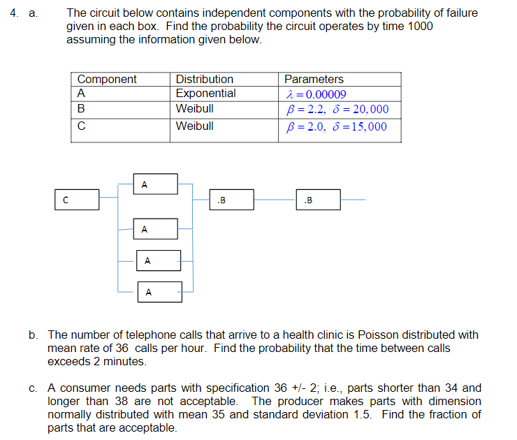 4 A The Circuit Below Contains Independent Components With The Probability Of Failure Given In Each Box Find The Prob 1