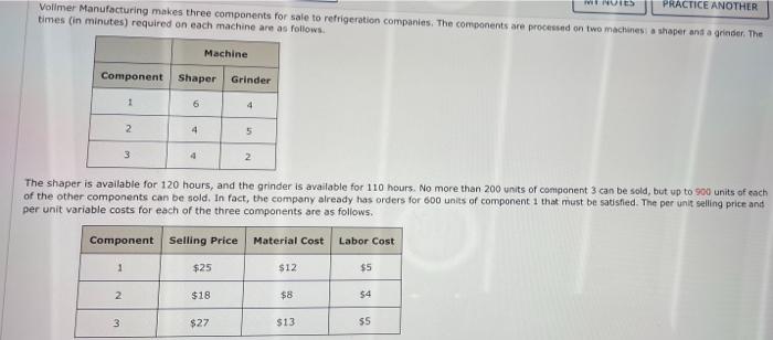 Practice Another Volimer Manufacturing Makes Three Components For Sale To Refrigeration Companies The Components Are Pr 1