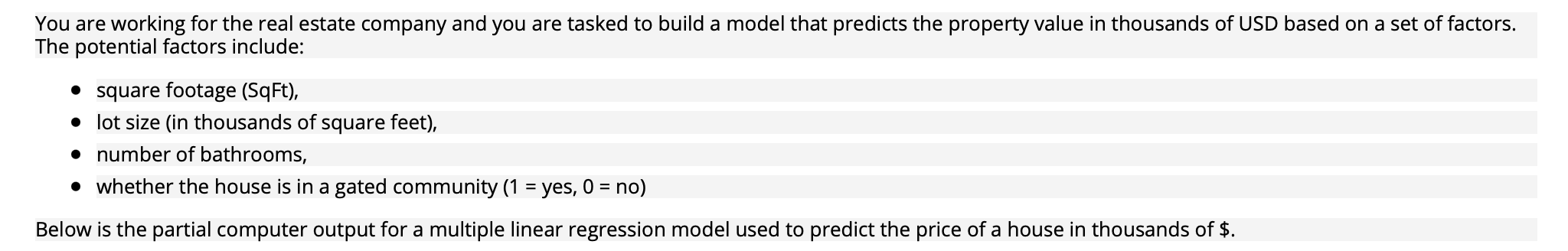 You Are Working For The Real Estate Company And You Are Tasked To Build A Model That Predicts The Property Value In Thou 1