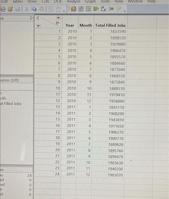 Open The Jobs6 Mp File And See That It Contains Two Years Of Monthly Data On Total Number Of Filled Jobs You Are To Com 2