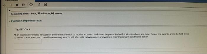 X Remaining Time 1 Hour 59 Minutes 01 Second Question Completion Status Question 4 At An Awards Ceremony 10 Wome 1