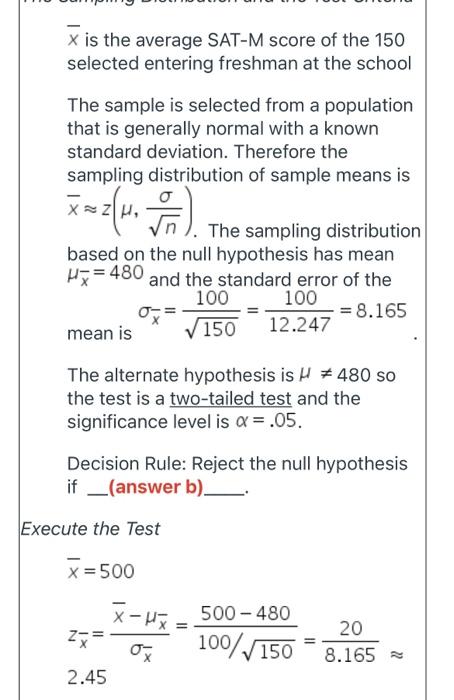 Question 1 The Mean Score On The Math Part Of The Sat Sat M Of All Community College Students In A Hypothetical State 2