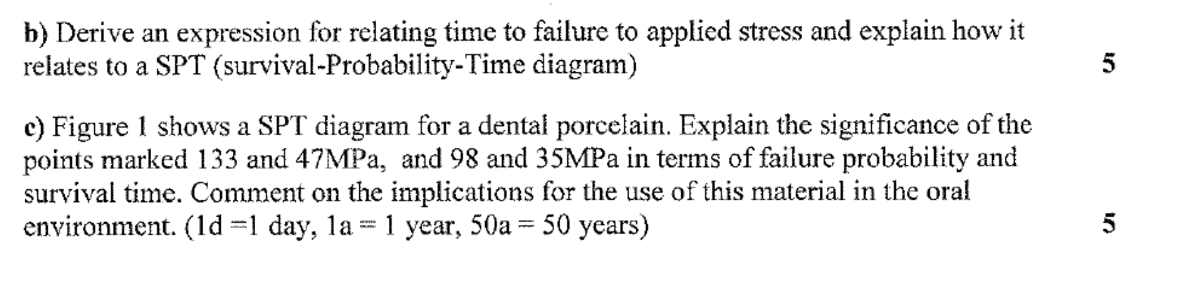 B Derive An Expression For Relating Time To Failure To Applied Stress And Explain How It Relates To A Spt Survival Pro 1