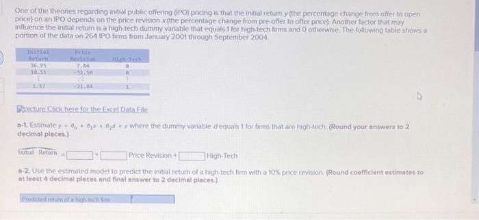 One Of The Theories Regarding Initial Public Offering Ipo Pricing Is That The Initial Returny The Percentage Change F 1
