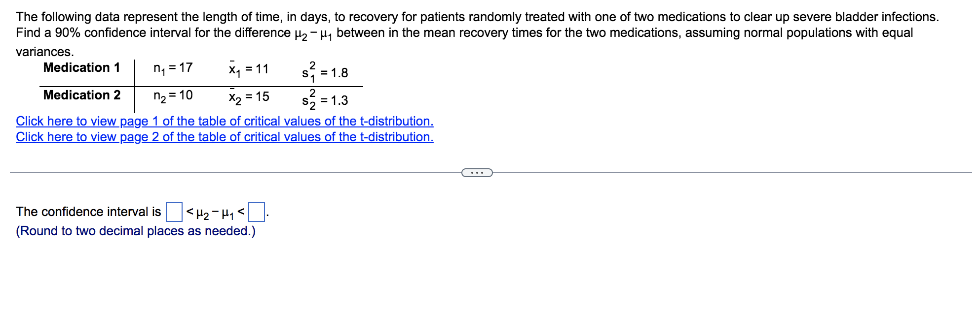 2 The Following Data Represent The Length Of Time In Days To Recovery For Patients Randomly Treated With One Of Tw 1