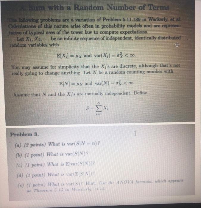 Sumawith A Random Number Of Terms Following Problems Are A Variation Of Problem 5 11 139 In Wackerly Et Al Celelations 1