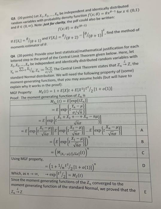 Q3 20 Points Let X X X Be Independent And Identically Distributed Random Variables With Probability Density Funct 1