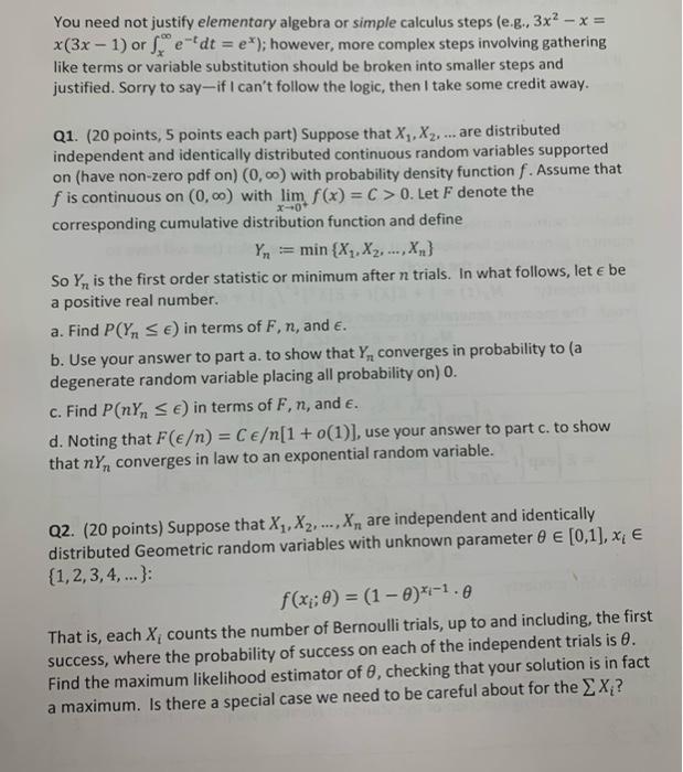 Q3 20 Points Let X X X Be Independent And Identically Distributed Random Variables With Probability Density Funct 2