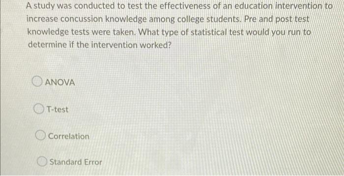 A Study Was Conducted To Test The Effectiveness Of An Education Intervention To Increase Concussion Knowledge Among Coll 1