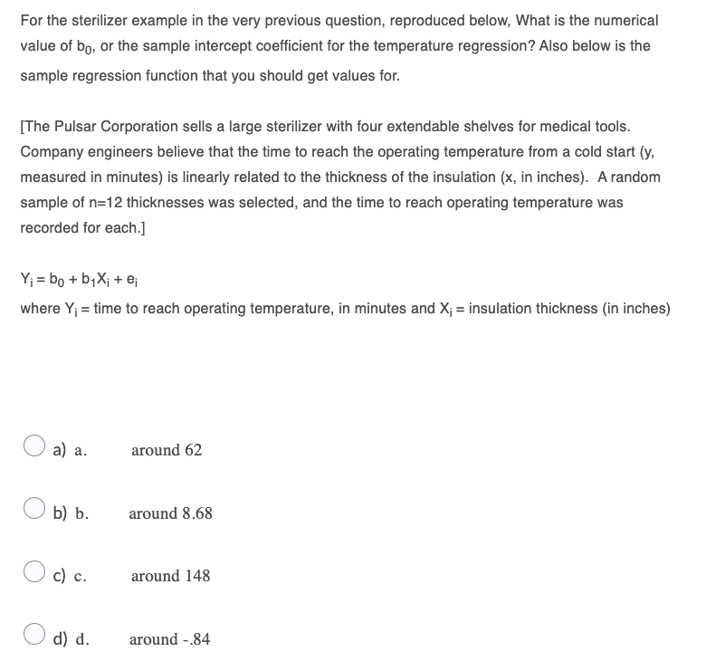 For The Sterilizer Example In The Very Previous Question Reproduced Below What Is The Numerical Value Of Bo Or The Sa 1