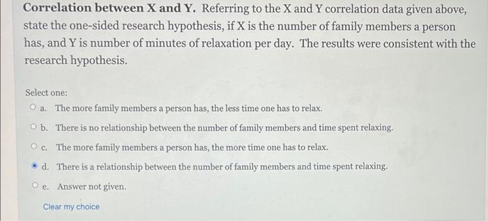 Correlation Between X And Y Referring To The X And Y Correlation Data Given Above State The One Sided Research Hypothe 1