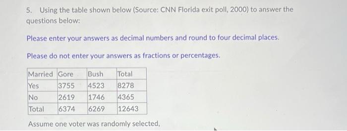 5 Using The Table Shown Below Source Cnn Florida Exit Poll 2000 To Answer The Questions Below Please Enter Your An 1