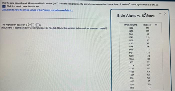 Use The Data Consisting Of Incore And Brain Volume Om Find The Best Prodided L Score For Someone With A Brain Volume 1