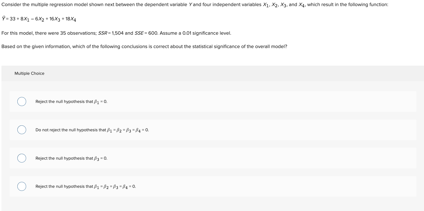 Consider The Multiple Regression Model Shown Next Between The Dependent Variable Y And Four Independent Variables X1 X2 1