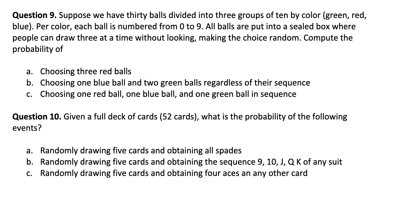 1 Question 9 Suppose We Have Thirty Balls Divided Into Three Groups Of Ten By Color Green Red Blue Per Color Each 1