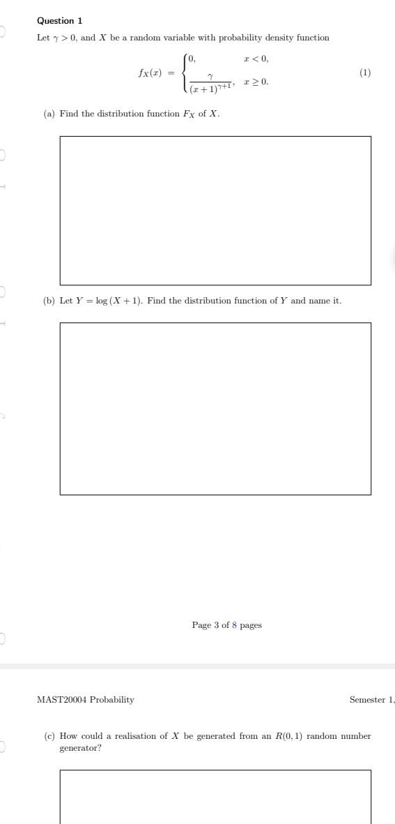 Question 1 Let 7 0 And X Be A Random Variable With Probability Density Function 0 2 0 Fx 2 1 0 2 1 1 A Fi 1