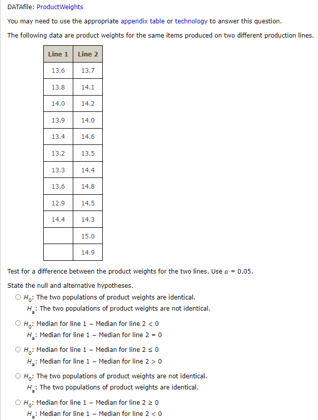 Datafile Product Weights You May Need To Use The Appropriate Appendix Table Or Technology To Answer This Question The 1