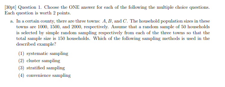 30pt Question 1 Choose The One Answer For Each Of The Following The Multiple Choice Questions Each Question Is Worth 1