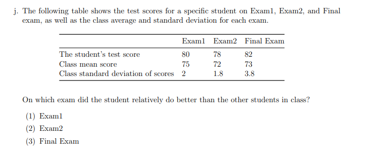J The Following Table Shows The Test Scores For A Specific Student On Examl Exam2 And Final Exam As Well As The Clas 1
