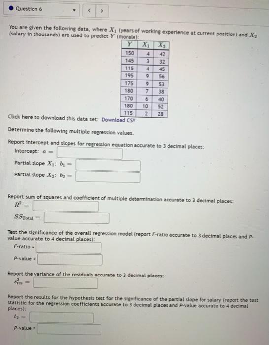 Question 6 4 4 You Are Given The Following Data Where X Years Of Working Experience At Current Position And X 1