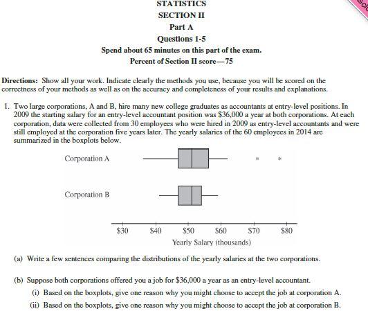 Cic Statistics Section Ii Part A Questions 1 5 Spend About 65 Minutes On This Part Of The Exam Percent Of Section Ii Sc 1