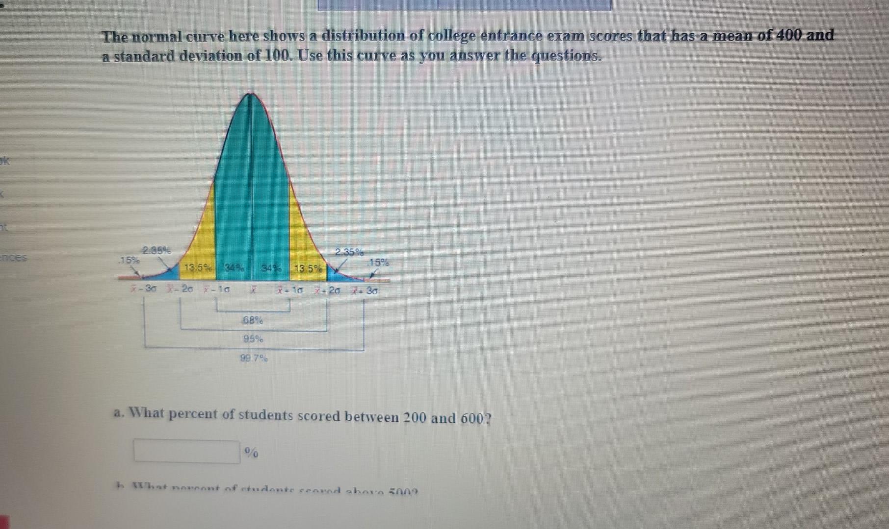 The Normal Curve Here Shows A Distribution Of College Entrance Exam Scores That Has A Mean Of 400 And A Standard Deviati 1
