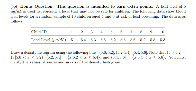 5pt Bonus Question This Question Is Intended To Earn Extra Points A Lead Level Of 5 Ug Dl Is Used To Represent A Lev 1