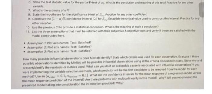 6 State The Test Statistic Value For The Partial F Test Of What Is The Conclusion And Meaning Of This Test Practice Fo 1