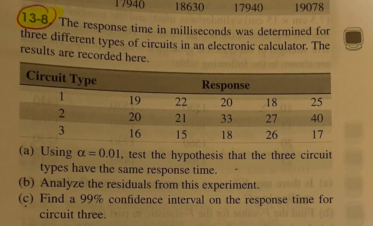 17940 18630 19078 13 8 The Response Time In Milliseconds Was Determined For Three Different Types Of Circuits In An Ele 1