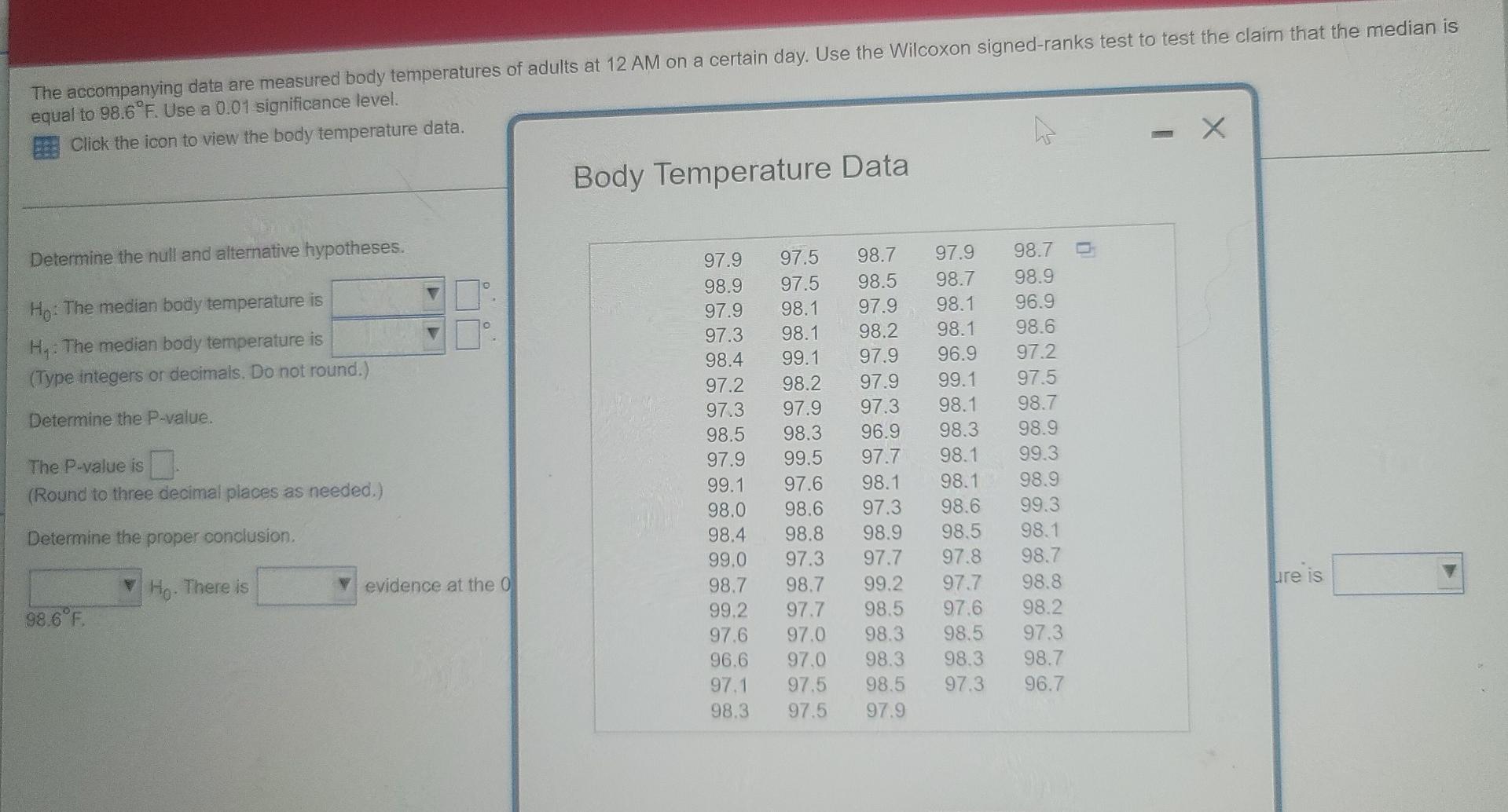 The Accompanying Data Are Measured Body Temperatures Of Adults At 12 Am On A Certain Day Use The Wilcoxon Signed Ranks 2