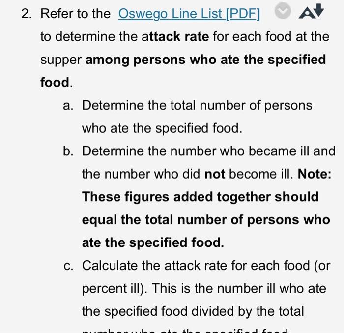 Food Item Attack Rate Ratio Tii A Number Who Ate Food Not Iii Total Attack Rate B A B C Iii D Number Who Did Not Eat Foo 4