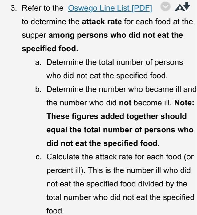 Food Item Attack Rate Ratio Tii A Number Who Ate Food Not Iii Total Attack Rate B A B C Iii D Number Who Did Not Eat Foo 5