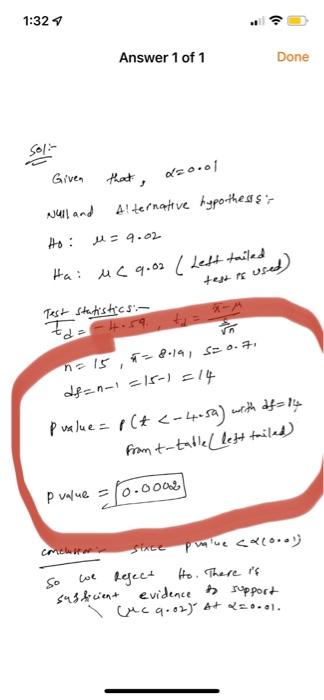 1 327 Answer 1 Of 1 Done 501 Given That 0 01 Test Used Null And Alternative Hypothesis Ho 4 02 Hai Mc 9 02 Left Tai 1