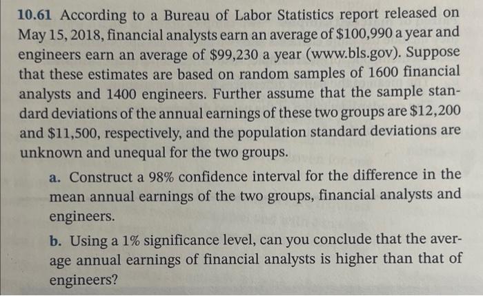 10 61 According To A Bureau Of Labor Statistics Report Released On May 15 2018 Financial Analysts Earn An Average Of 1