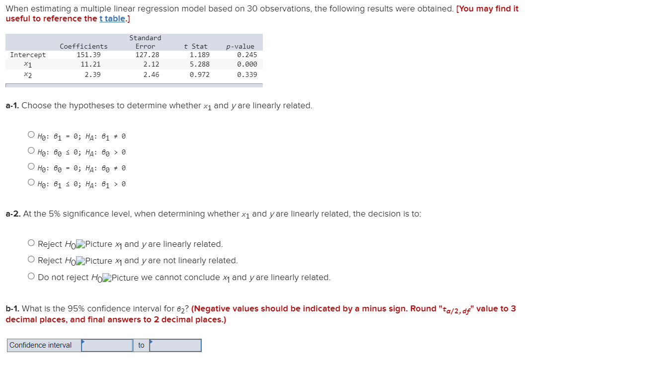 When Estimating A Multiple Linear Regression Model Based On 30 Observations The Following Results Were Obtained You M 1