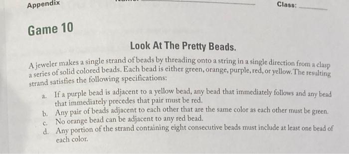 Appendix Class Game 10 Look At The Pretty Beads A Jeweler Makes A Single Strand Of Beads By Threading Onto A String In 1