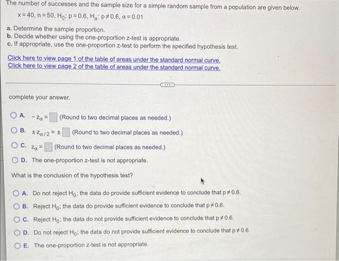 E The Number Of Successes And The Sample Size For A Simple Random Sample From A Population Are Given Below X 40 N 50 2