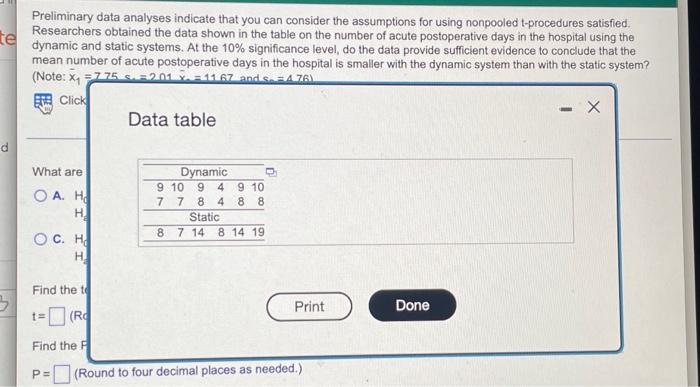 Te Preliminary Data Analyses Indicate That You Can Consider The Assumptions For Using Nonpooled T Procedures Satisfied 2