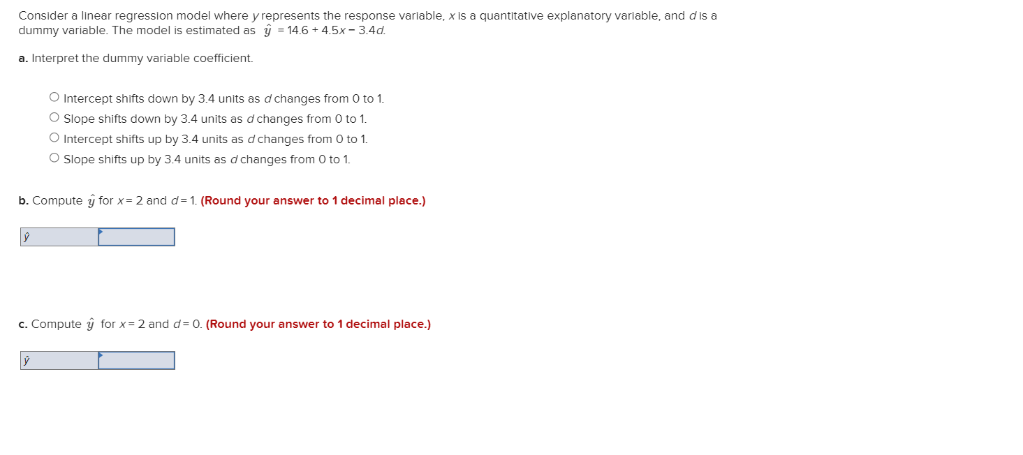 Consider A Linear Regression Model Where Y Represents The Response Variable X Is A Quantitative Explanatory Variable A 1