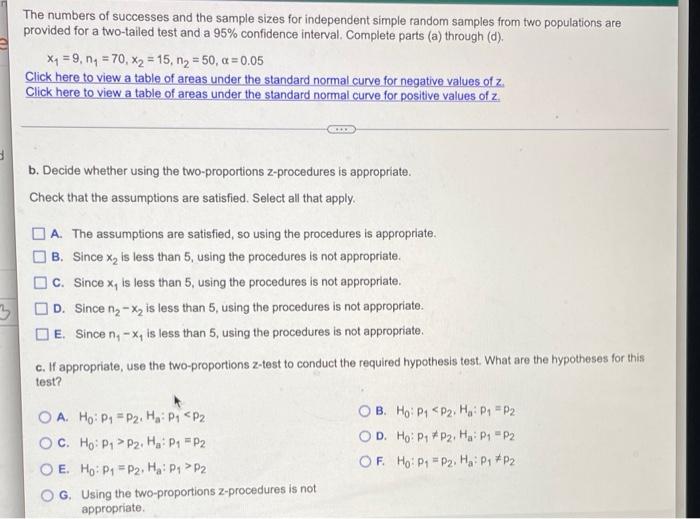 Te The Numbers Of Successes And The Sample Sizes For Independent Simple Random Samples From Two Populations Are Provided 2