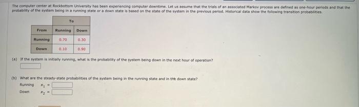 The Computer Center At Rockbottom University Has Been Experiencing Computer Downtime Let Us Assume That The Trials Of A 1