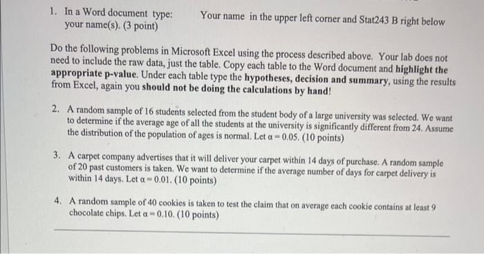 Using Excel And The T Test Sample Here Is The Data Lab 1 Data Problem 2 Problem 3 Problem 4 Problem 5 Age Days Chocolat 1
