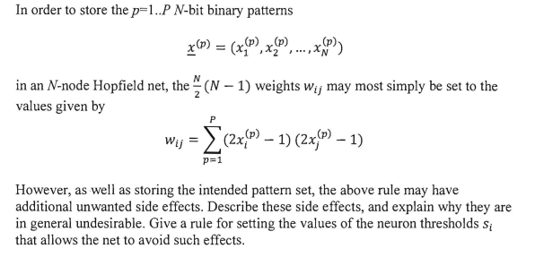 X2 In Order To Store The P 1 P N Bit Binary Patterns X X2 P P In An N Node Hopfield Net The N 1 We 1