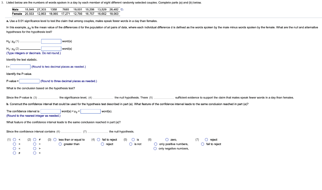 3 Listed Below Are The Numbers Of Words Spoken In A Day By Each Member Of Eight Different Randomly Selected Couples Co 1
