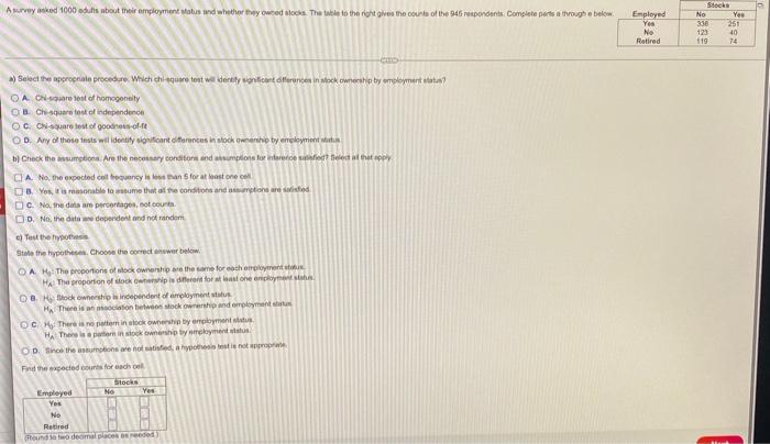 A Survey Asked 1000 Outs About Their Employment Natin And Whether They Owned Mock The Totle To The Right Gives The Count 1