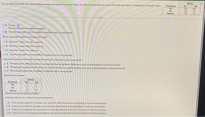 A Survey Asked 1000 Outs About Their Employment Natin And Whether They Owned Mock The Totle To The Right Gives The Count 3